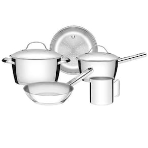 Jogo de Panelas 5 Peças Allegra em Aço Inox com Fundo Triplo e Tampas de Inox Tramontina