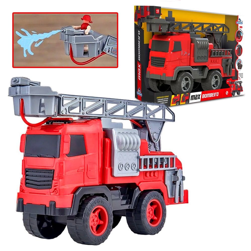 Caminhão Max Bombeiro Grande 45cm Solta Água Com Acessórios