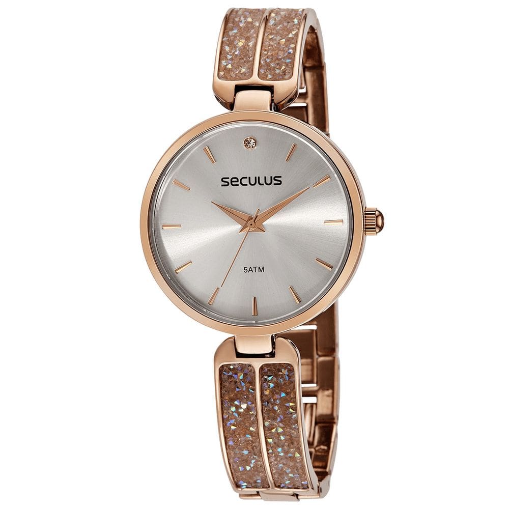 Relógio Seculus Feminino Clássico com Pedras Rose Gold 77136LPSVRB2