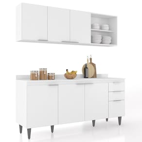 Armário de Cozinha Com Tampo CP10 180cm Pérola Branco Z34 - Mpozenato