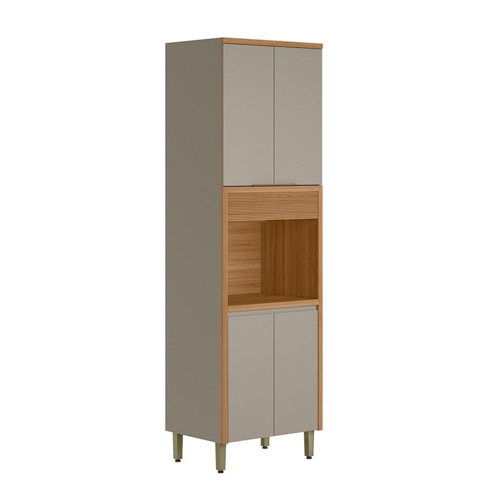 Paneleiro Allure com 1 Nicho 5 Portas Gris e Jequitibá