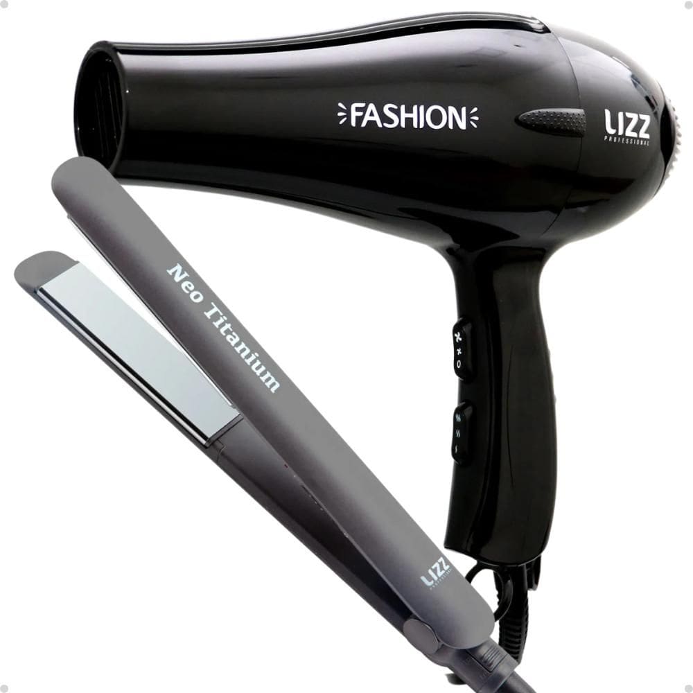Kit Lizz: Secador Fashion Preto 2200w 220v e Prancha Neo Titanium Cinza 230°C Bivolt