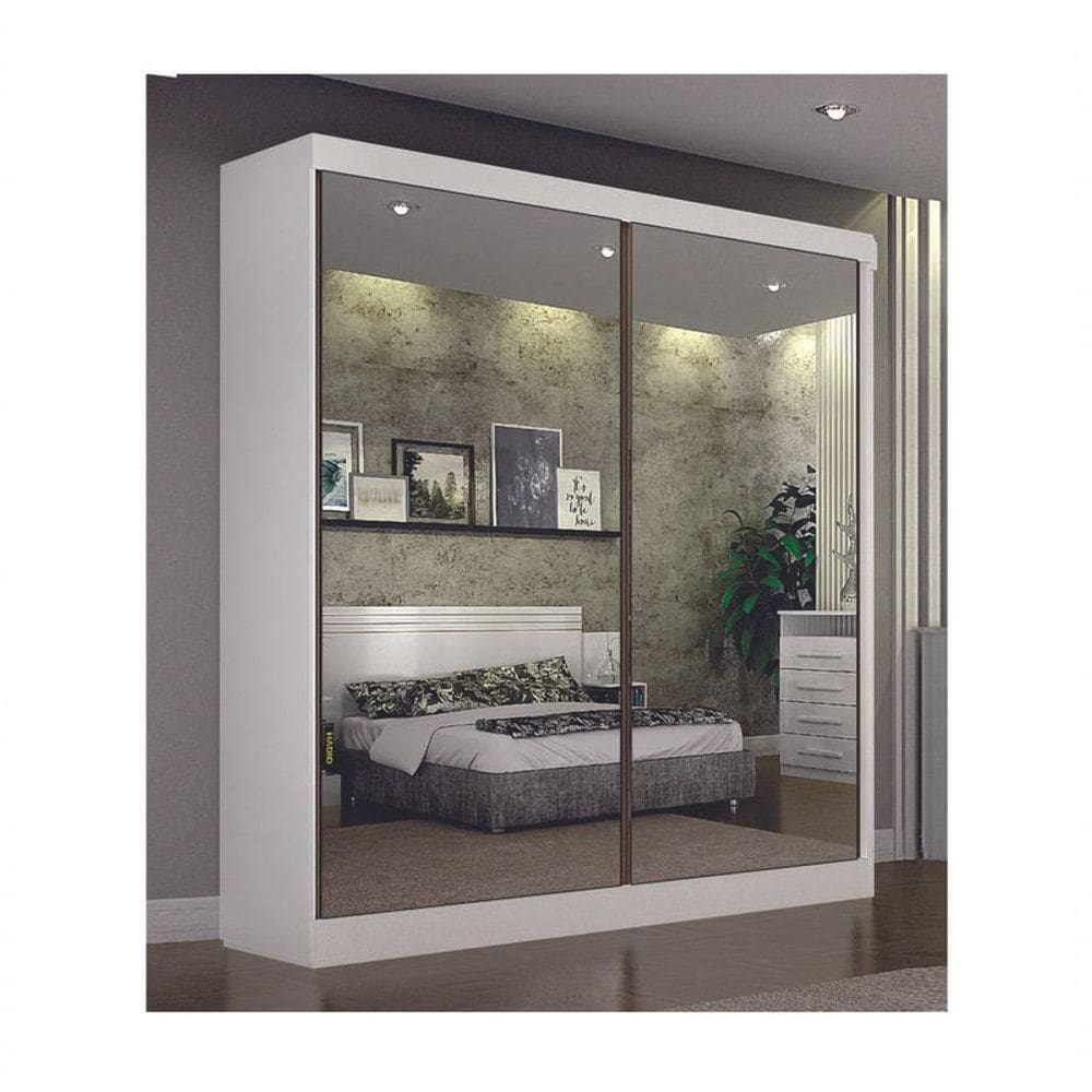 Guarda Roupa Solteiro Espelhado 2 Portas 3 Gavetas - SP-branco - Leifer Móveis