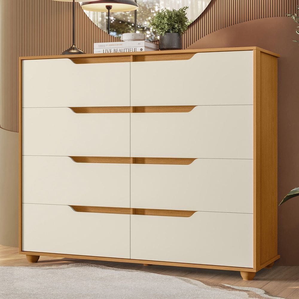 Cômoda Para Quarto 8 Gavetas 136cm Doble Flex Off/Cinamomo - Albatroz