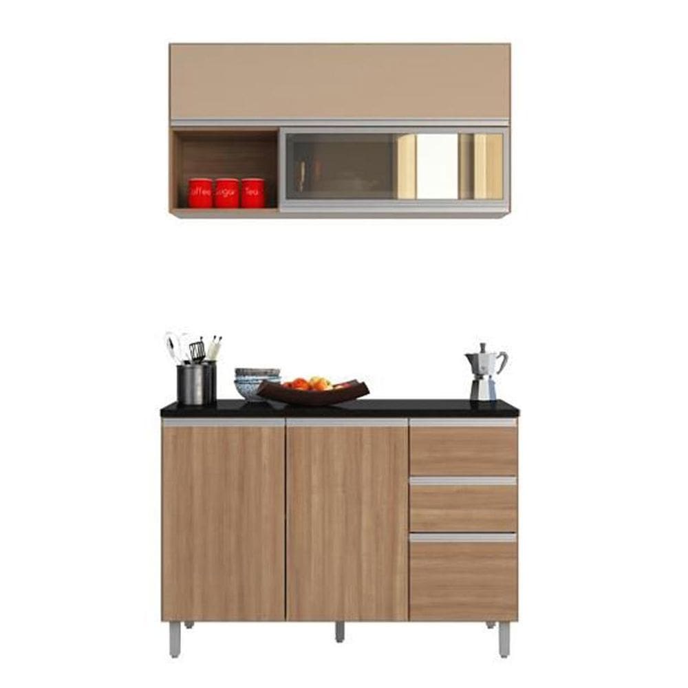 Cozinha Modulada 2 Peças 5 Portas 2 Gavetas Evidence Carvalho/Camurça - Poliman
