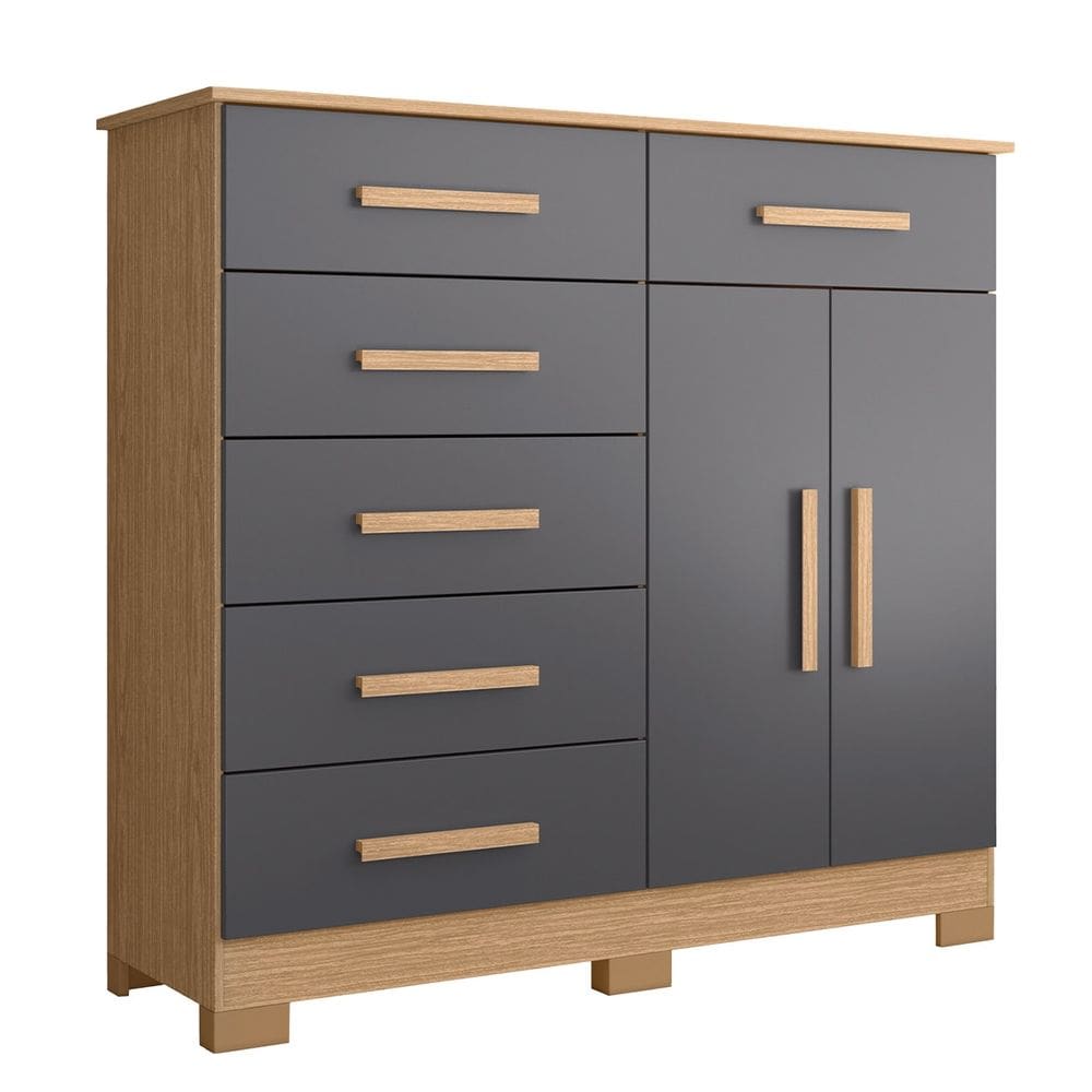 Cômoda Para Quarto 2 Portas 124cm Ester A02 Freijó/Titanium - Mpozenato