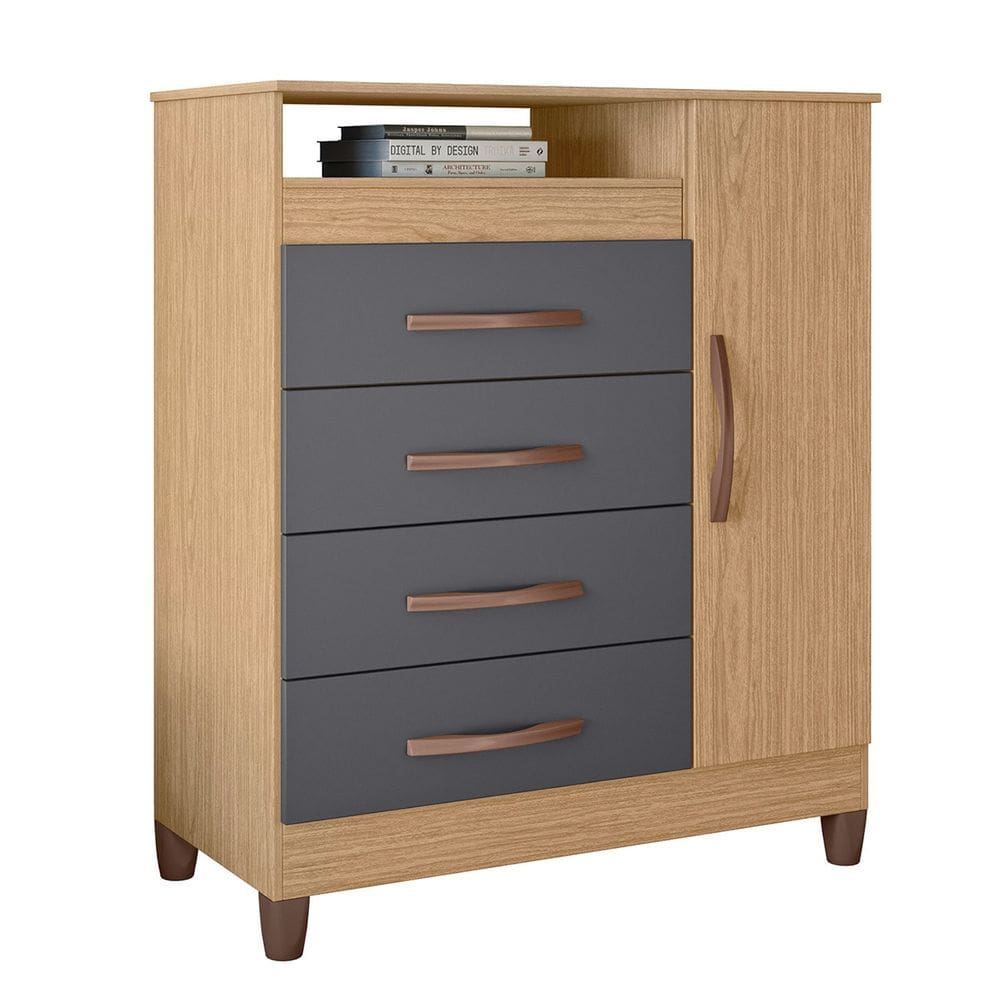 Cômoda Para Quarto 1 Porta 84cm Franci A02 Freijó/Titanium - Mpozenato