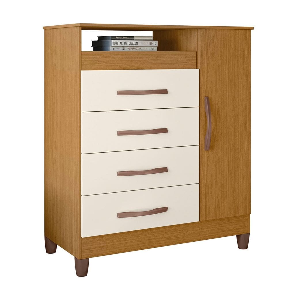 Cômoda Para Quarto 1 Porta 84cm Franci A02 Off/Cinamomo - Mpozenato