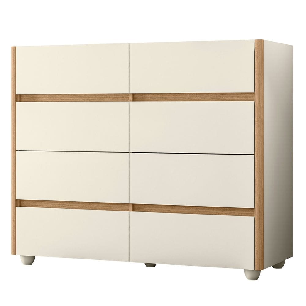 Cômoda Para Quarto 8 Gavetas 120cm Lynd A02 Off/Freijó - Mpozenato
