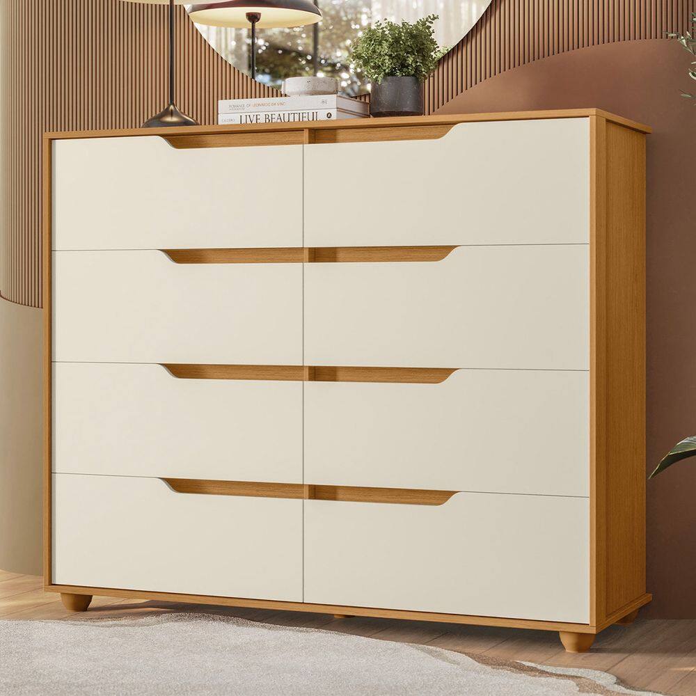 Cômoda Para Quarto 8 Gavetas 136cm Doble Flex Off/Cinamomo - Albatroz