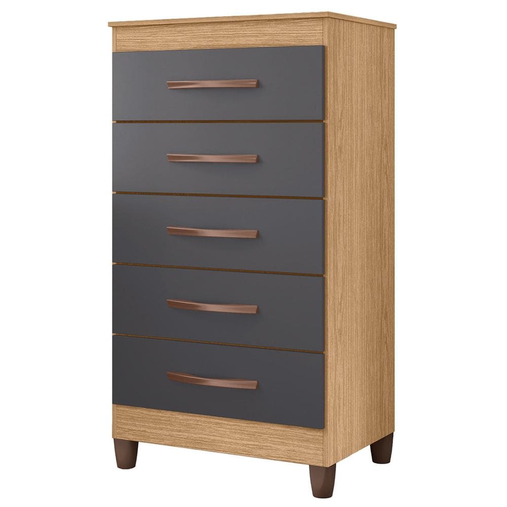 Cômoda Para Quarto 5 Gavetas 56cm Thais A02 Freijó/Titanium - Mpozenato