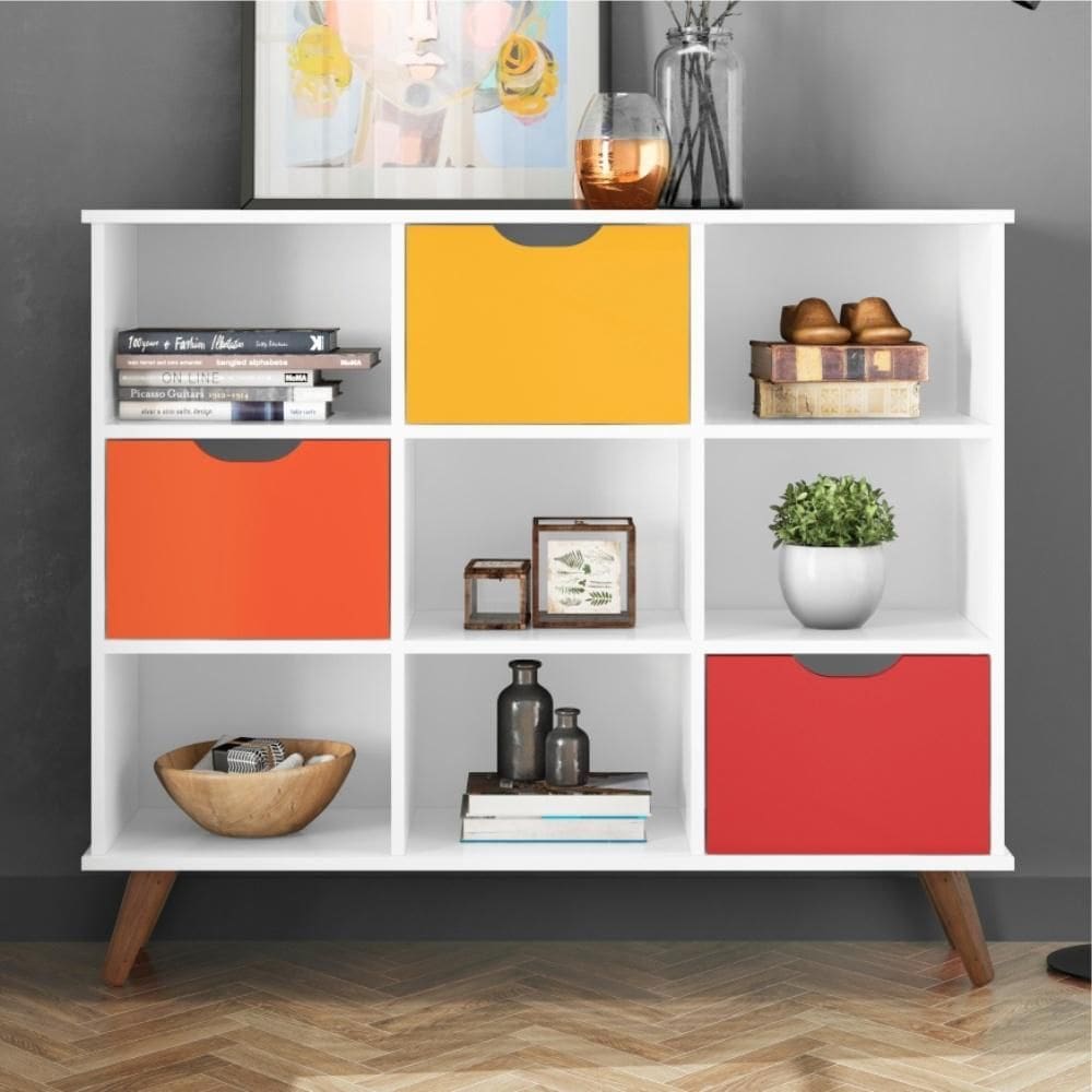 Nicho Organizador Branco Retrô (1478.69) + Kit 3 Gavetas Coloridas (1479.46)