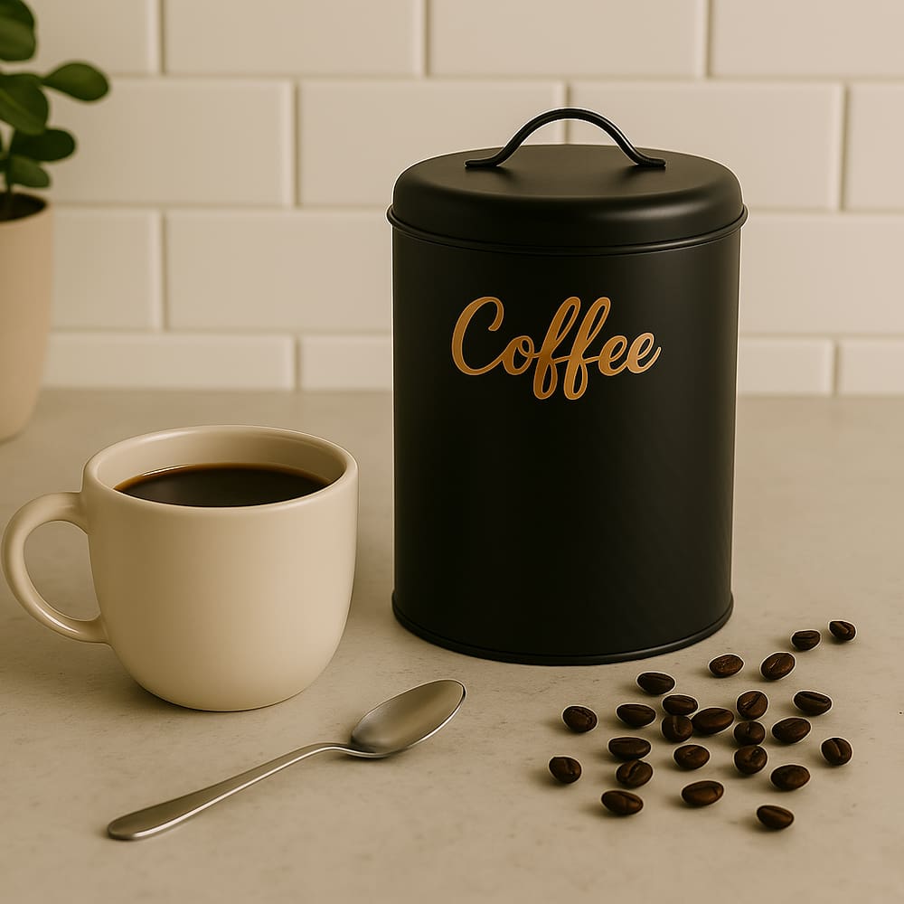 Pote Para Café Com Tampa  De Aço Inoxidável Estilo Retrô - Preto - 11x15cm