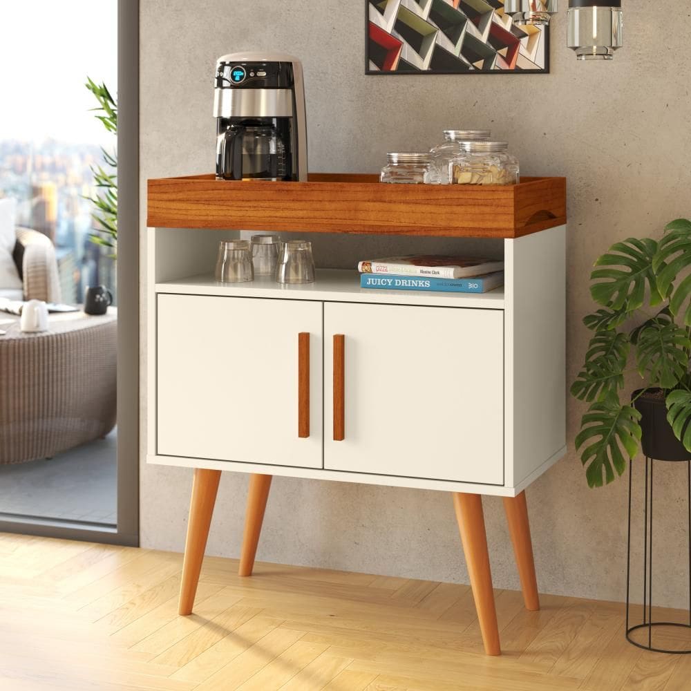 Aparador Café Drink Com Portas  Pés Em Madeira Pinus Off White/Caramelo