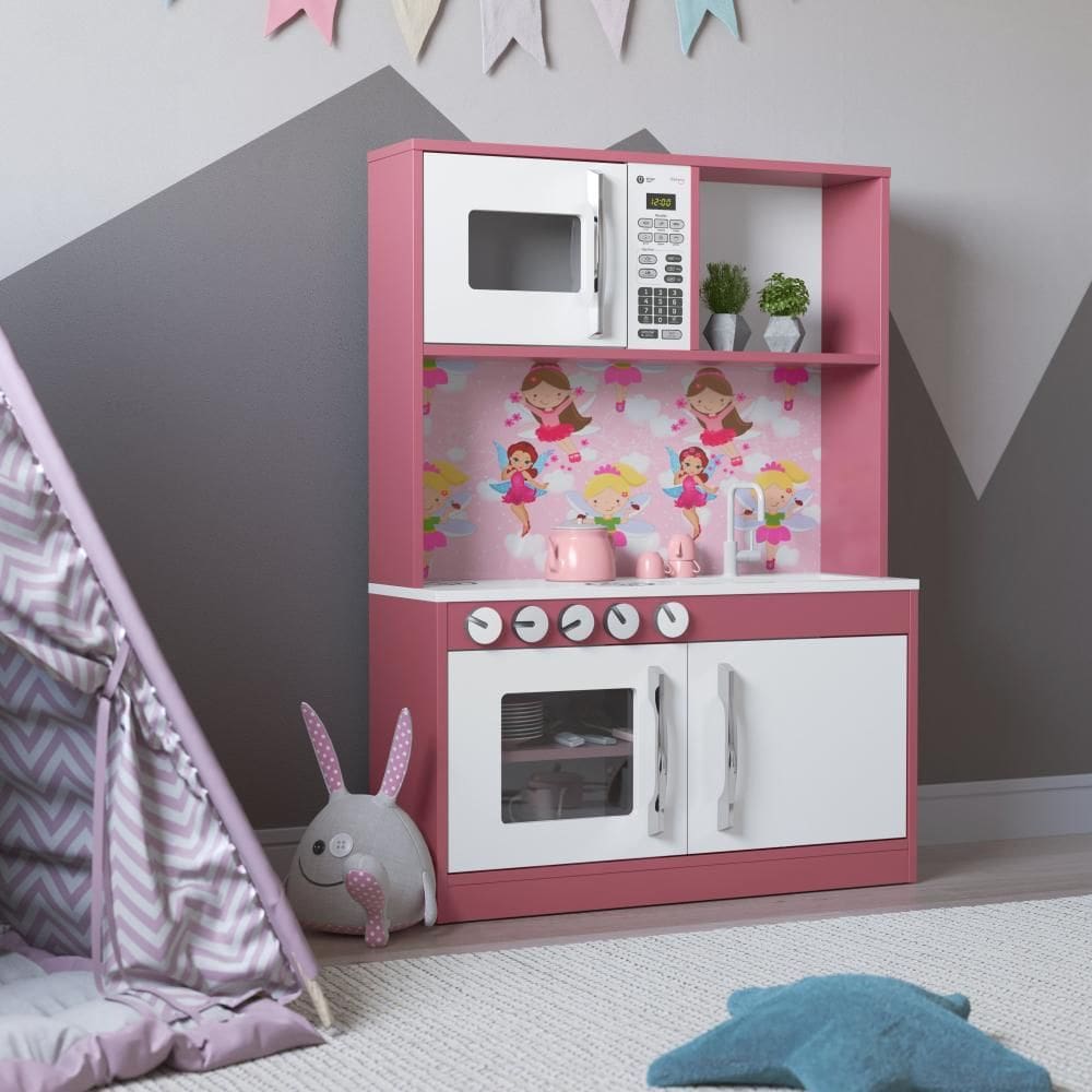 Cozinha Infantil Diana Em Mdf Branco/Rosa - Ofertamo