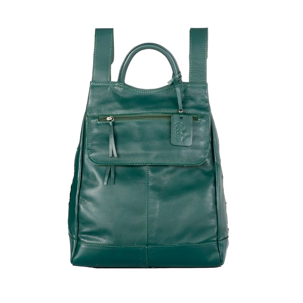 Mochila Couro autêntico Maluzinha Verde Musgo Elegante 26cm