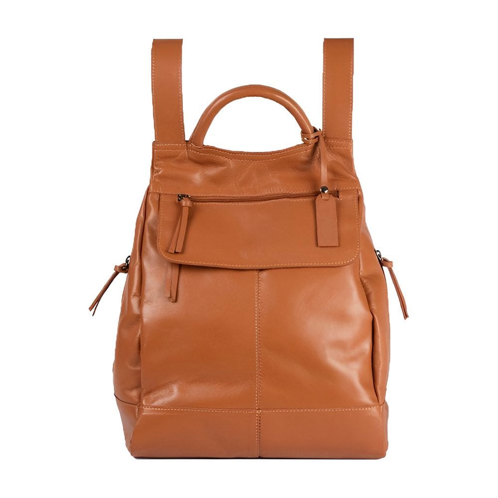 Mochila de Couro autêntico Caramelo Resistente Antifurto Conf