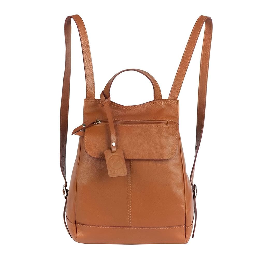 Mochila de Couro autêntico Maluzinha Caramelo Compacta e Eleg