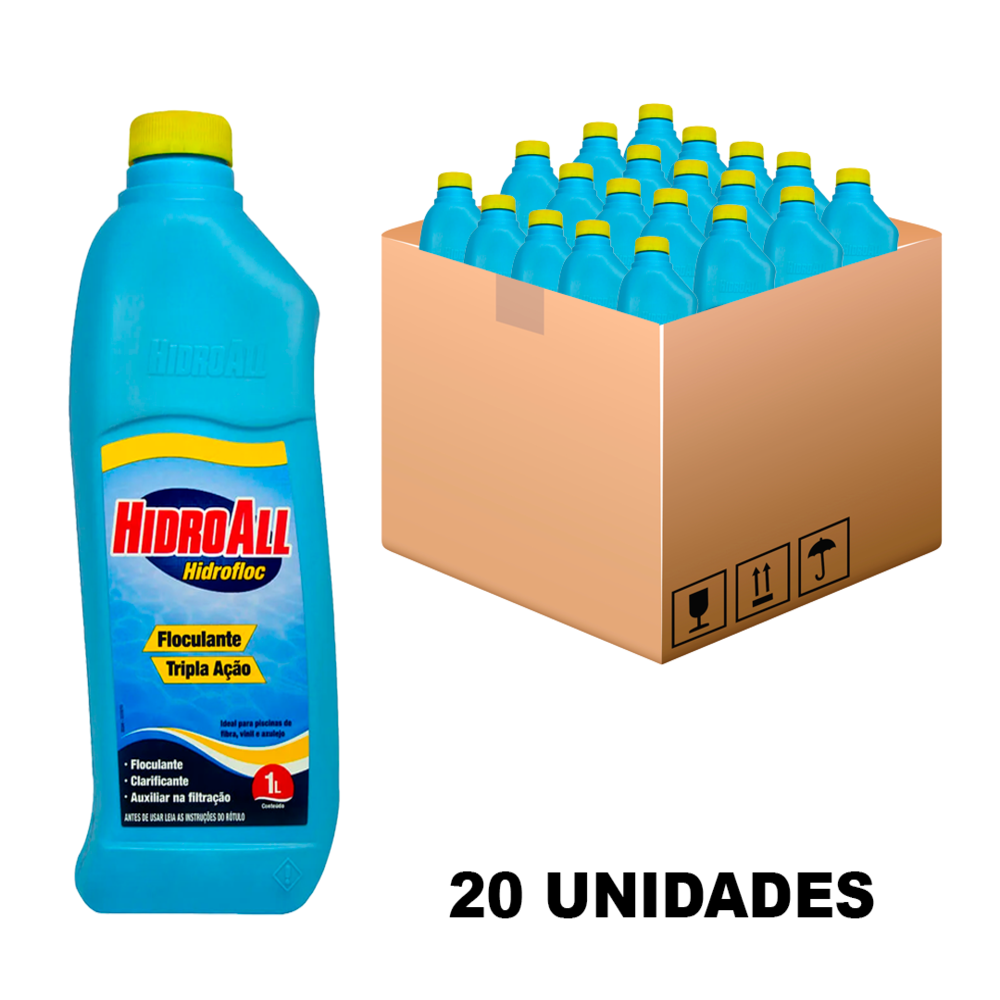 Kit 20 Hidrofloc Tripla Ação Clarificante Floculante Hidroall 1L