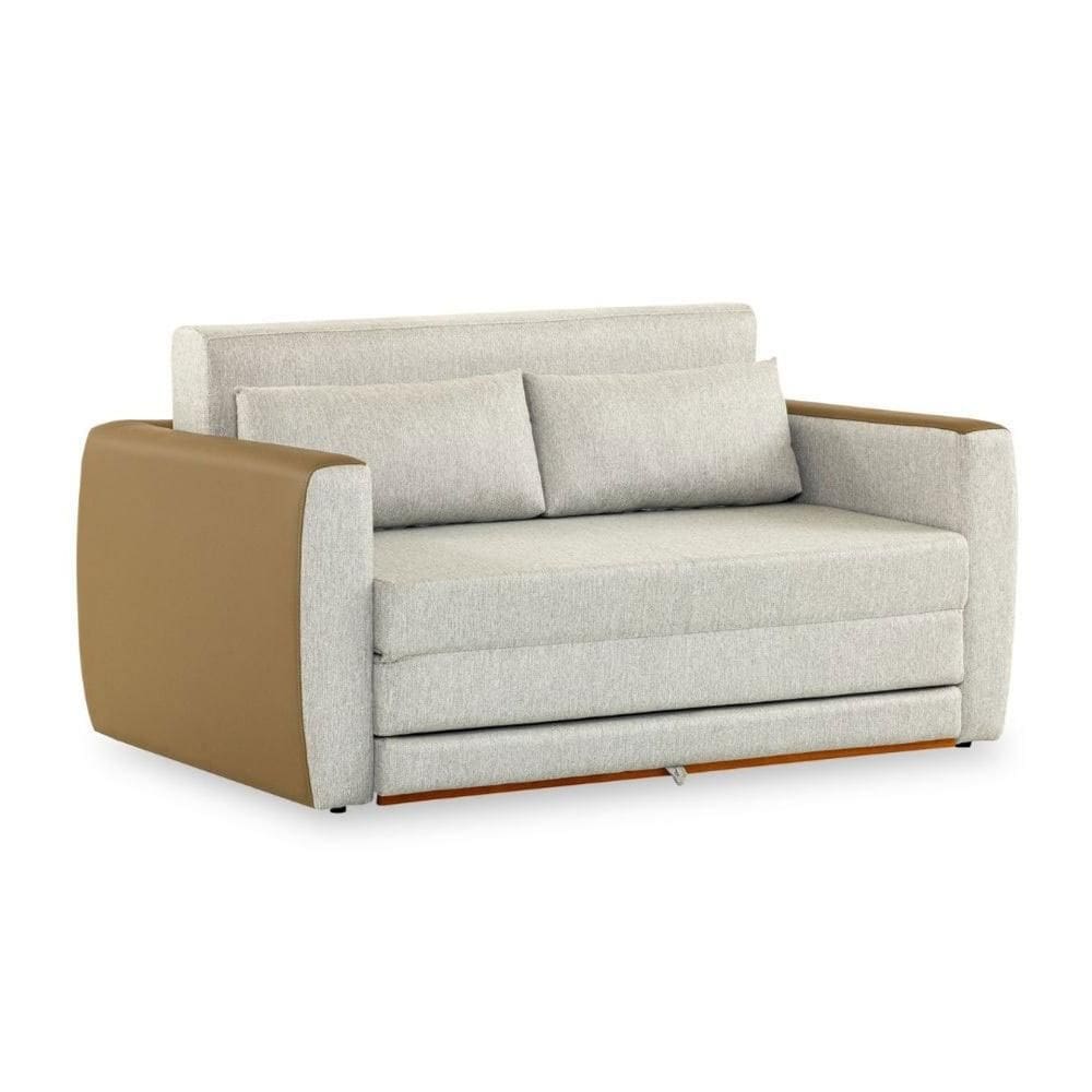 Sofá-Cama 2 Lugares MH-1609 Herval 158 cm (largura) Colchão Casal Linho Bege Laterais Marrom A