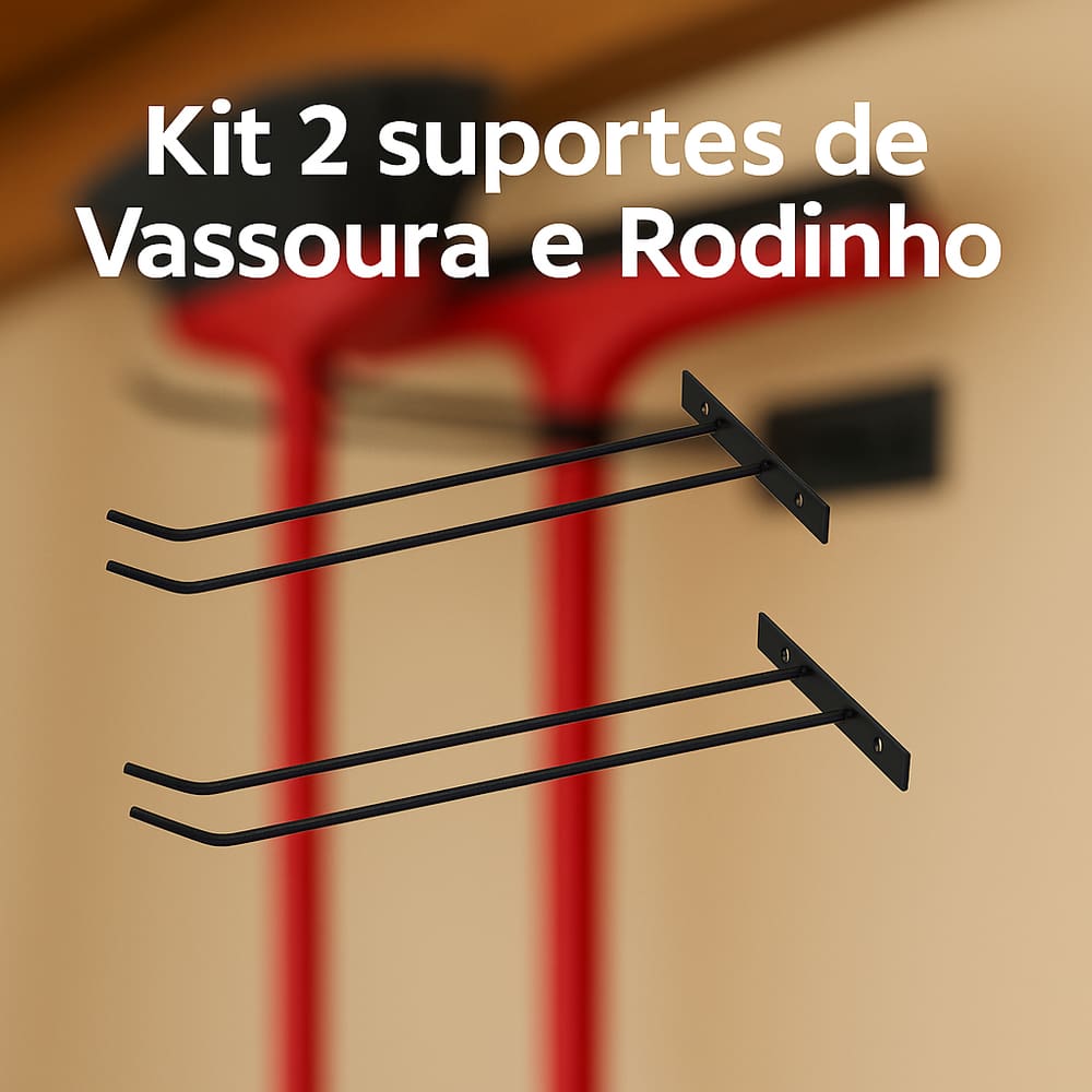 Suporte duplo de Vassoura | Rodinho de parede de ferro