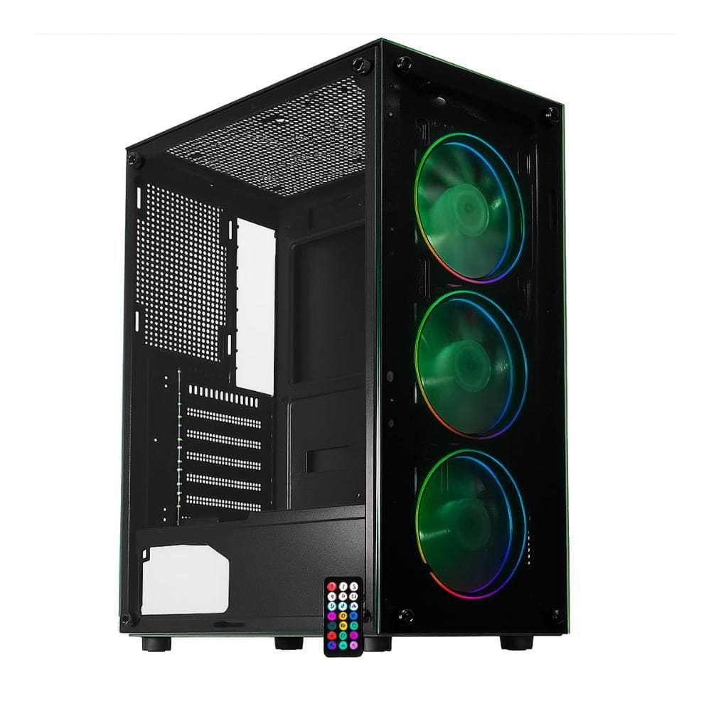 Gabinete Gamer K-Mex GC-60C5 - Vidro Temperado - ATX - 3 Coolers ARGB Inclusos Controladora - Preto