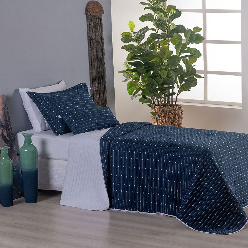 Kit Colcha Cobre Leito Solteiro Bordado Urbany Hipercal 400 Fios Poliéster