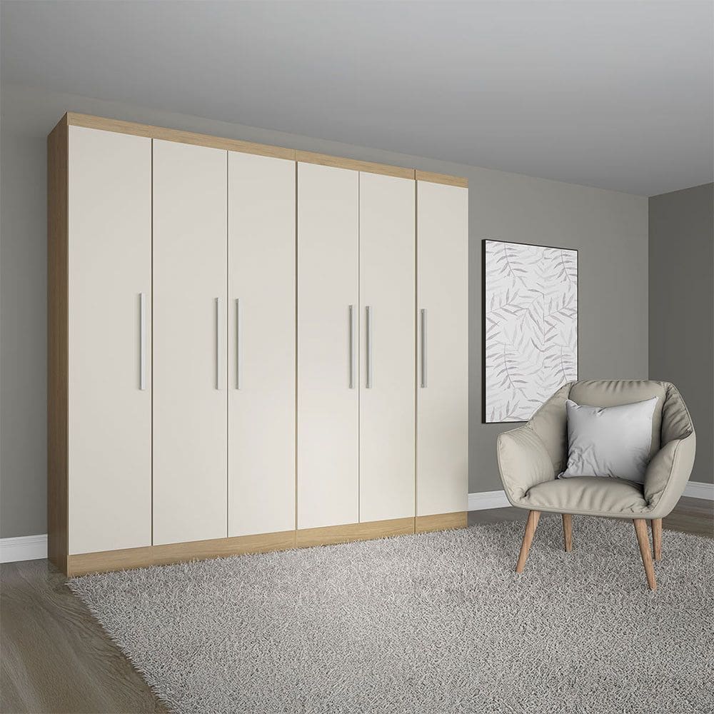 Guarda Roupa Casal 240x218cm Modulado Selene 4 Peças Carvalho MENU