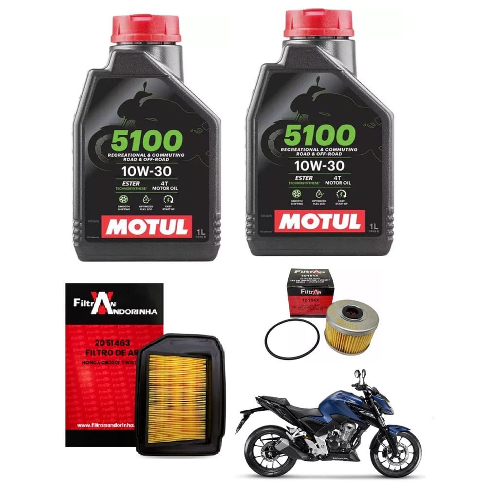 Troca De Óleo 2L Motul 5100 10W30 4T Semi Sintético + Filtro De Ar + Filtro De Óleo Cb300f Twister