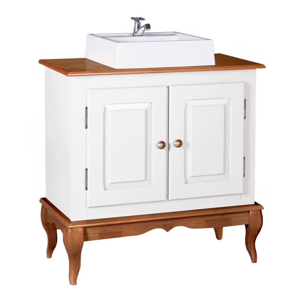 Gabinete para Banheiro com Cuba Dália 3050 - Branco/Imbuia Glazer