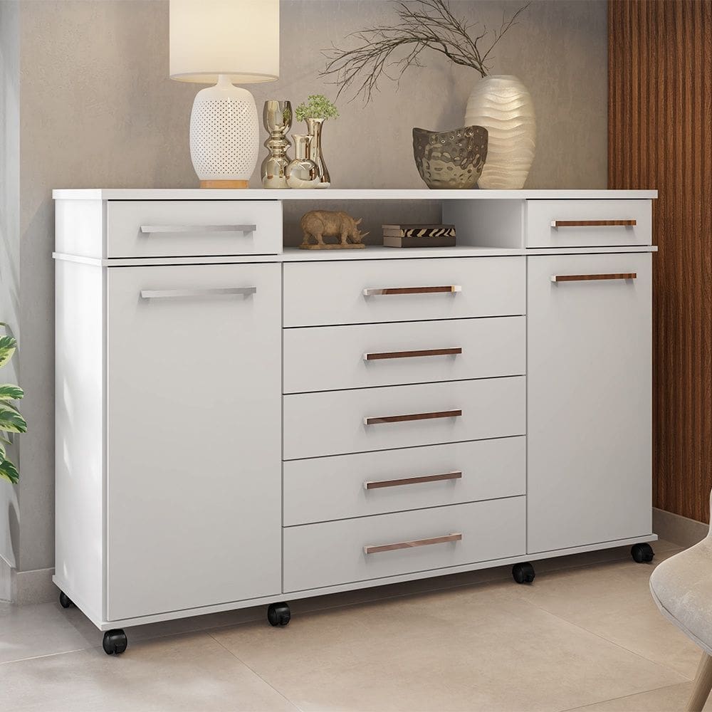 Cômoda com 7 Gavetas London Branco Demóbile