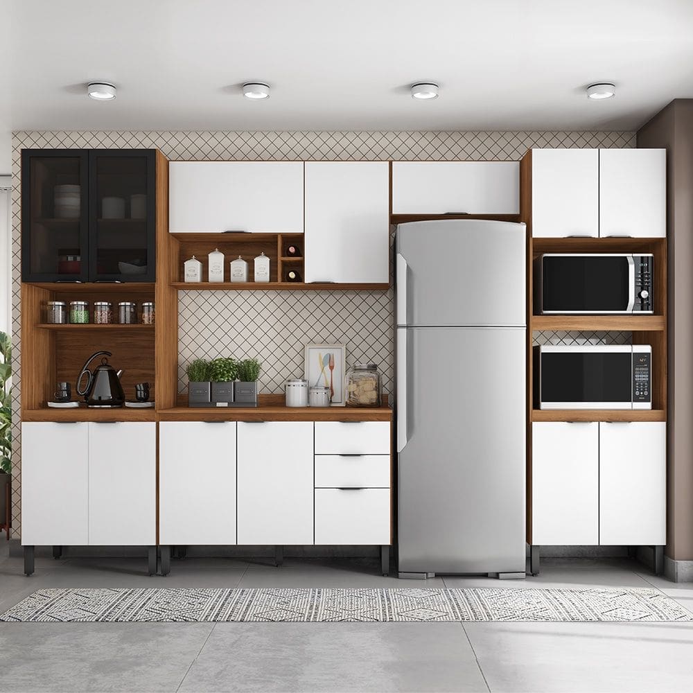 Cozinha Compacta Firenze FI0001 Amêndola Touch Branco Demóbile