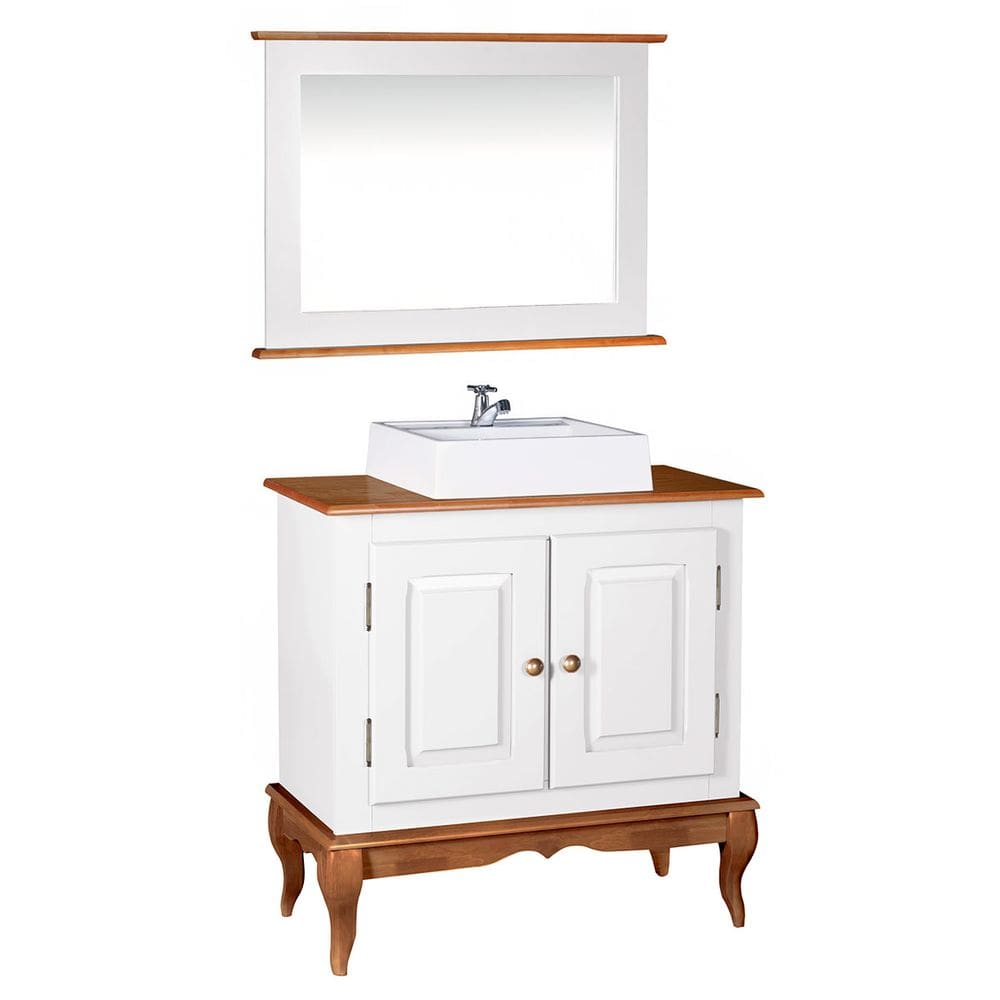 Gabinete para Banheiro com Cuba e Espelheira Dália 3050 - Branco/Imbuia Glazer