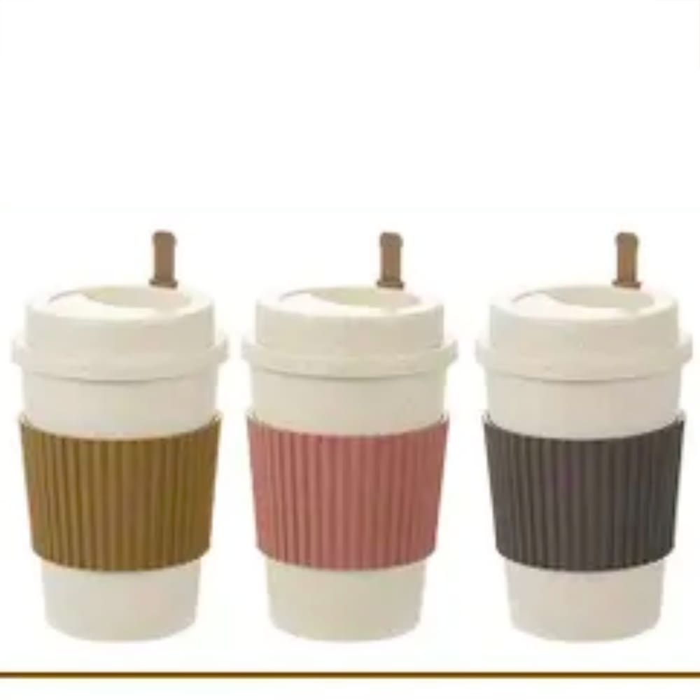 Copo para Café 6un Tampa e Mexedor 450ml  Fibra Bambu Lyor