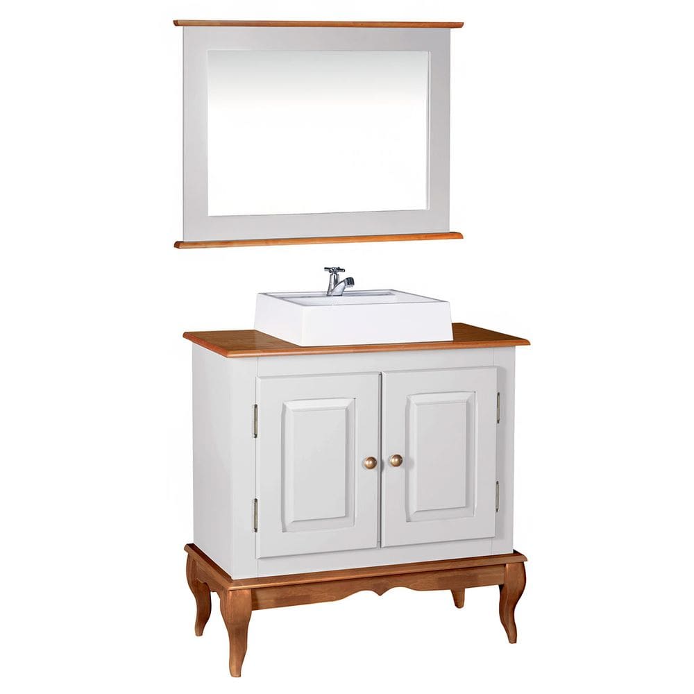 Gabinete para Banheiro com Cuba e Espelheira Dália 3050 - Off White/Imbuia Glazer