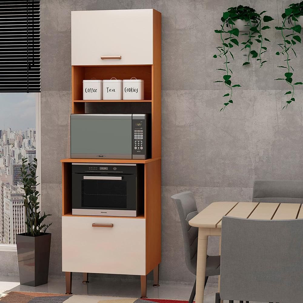 Armário De Cozinha Genialflex Torre Quente 2pt Freijó Branco