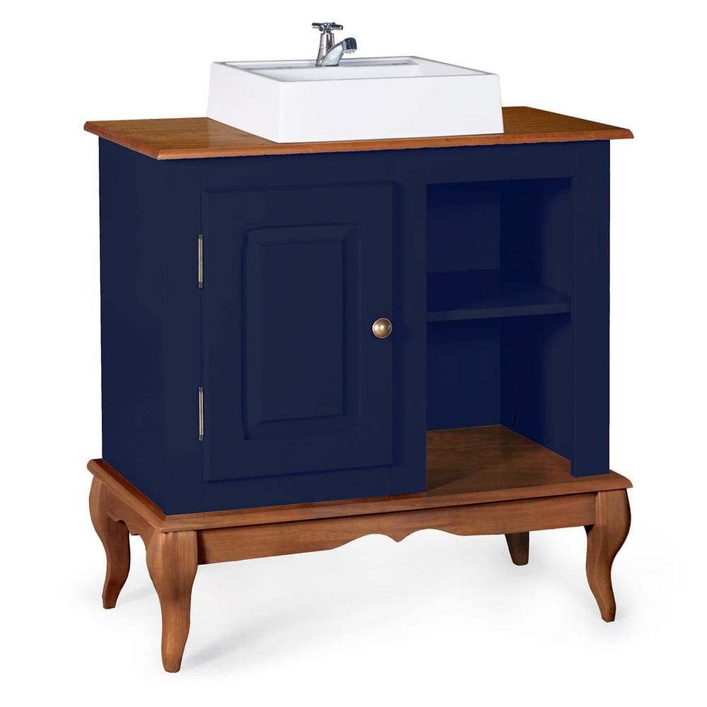 Gabinete para Banheiro 1 Porta com Cuba Dália 3051 - Azul Petróleo/Imbuia Glazer