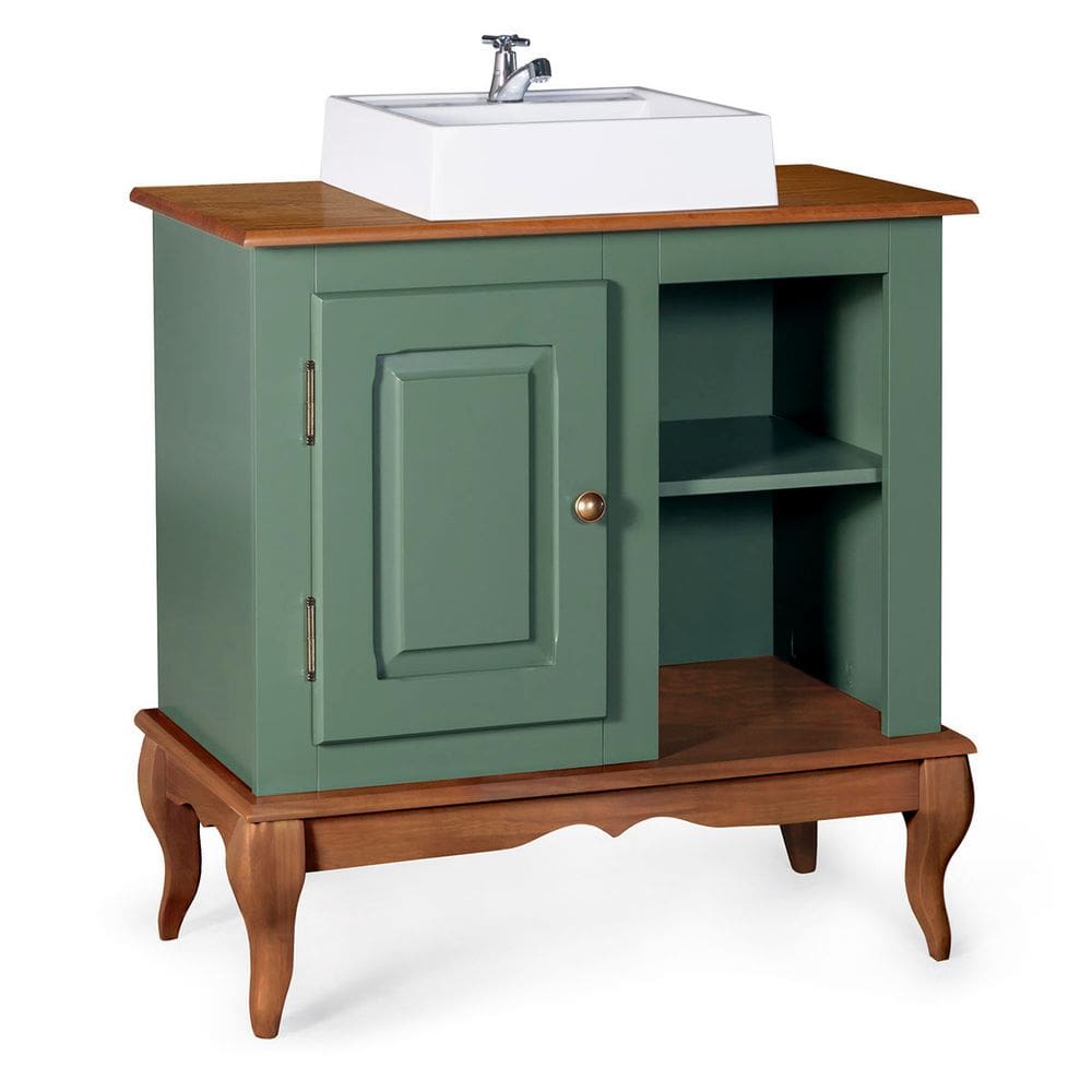 Gabinete para Banheiro 1 Porta com Cuba Dália 3051 - Verde Musgo/Imbuia Glazer