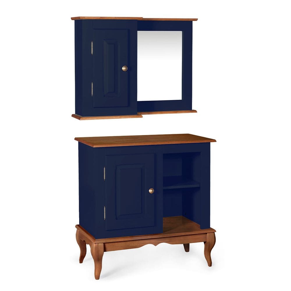 Gabinete para Banheiro 1 Porta e Armário Espelheira Dália 3051 - Azul Petróleo/Imbuia Glazer