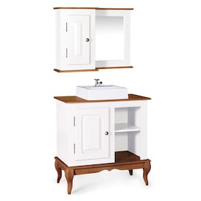 Gabinete para Banheiro com Cuba e Armário Espelheira Dália 3051 - Branco/Imbuia Glazer