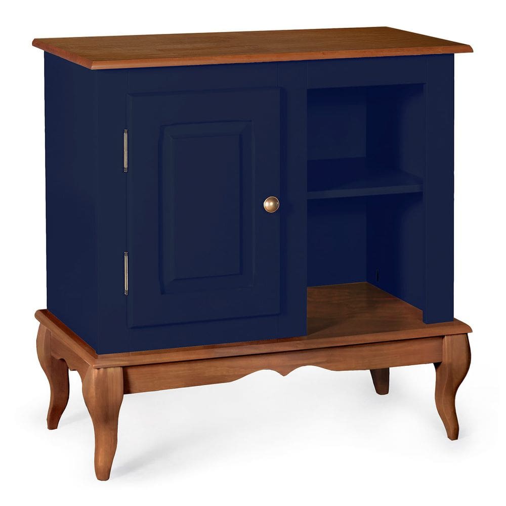 Gabinete para Banheiro 1 Porta 2 Nichos e Pés Luiz XV Dália 3051 - Azul Petróleo/Imbuia Glazer