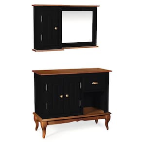 Gabinete para Banheiro 2 Portas com Espelheira Dália 3058 - Preto/Imbuia Glazer
