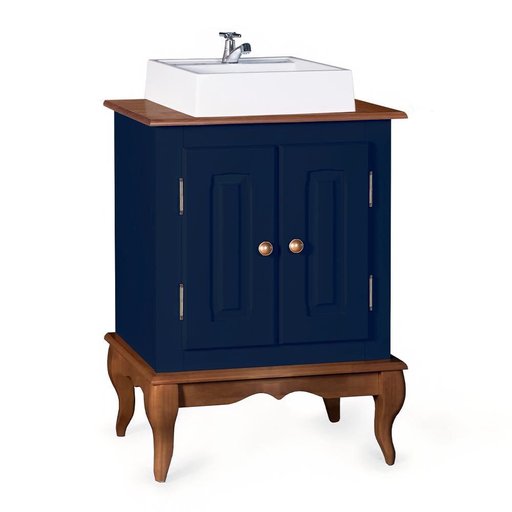 Gabinete para Banheiro 2 Portas com Cuba Dália 3057 - Azul Petróleo/Imbuia Glazer
