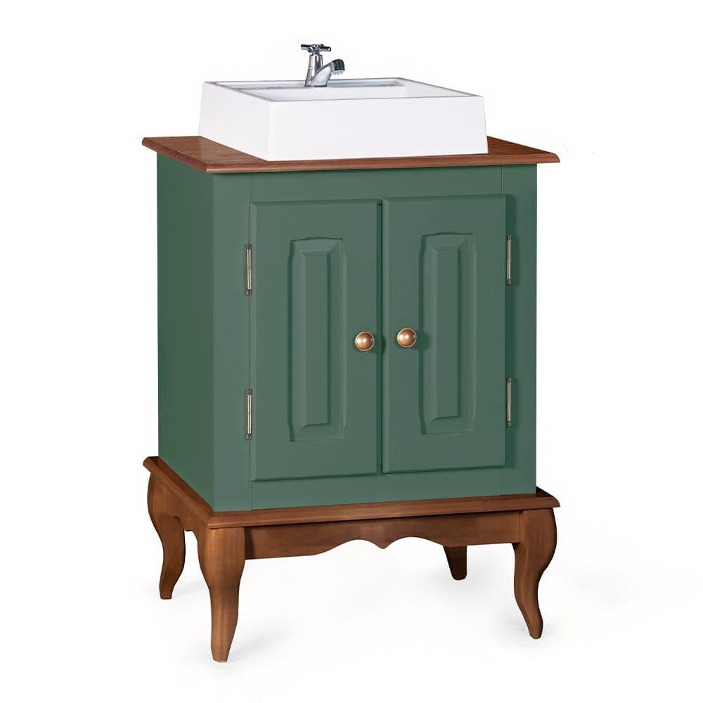 Gabinete para Banheiro 2 Portas com Cuba Dália 3057 - Verde Musgo/Imbuia Glazer
