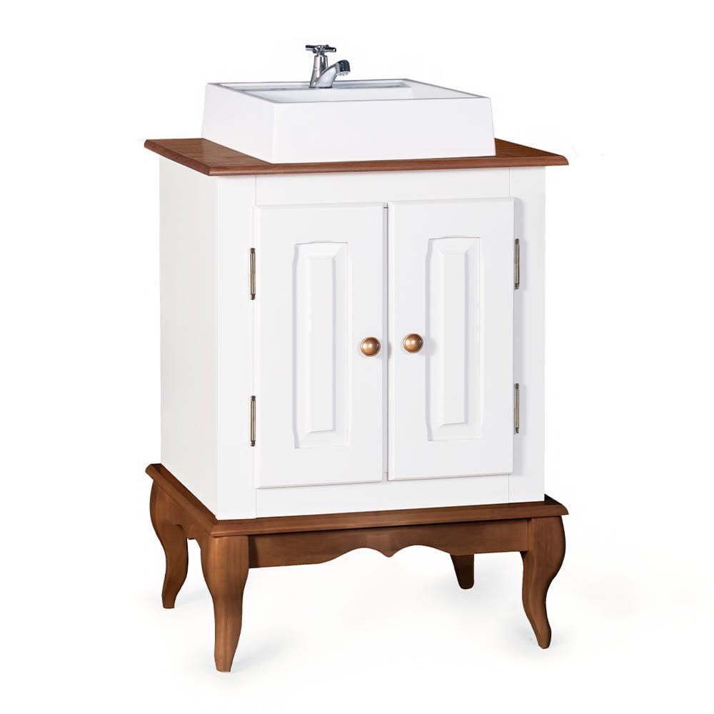 Gabinete para Banheiro 2 Portas com Cuba Dália 3057 - Branco/Imbuia Glazer