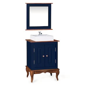 Gabinete para Banheiro 2 Portas com Cuba e Espelheira Dália 3057 - Azul Petróleo/Imbuia Glazer