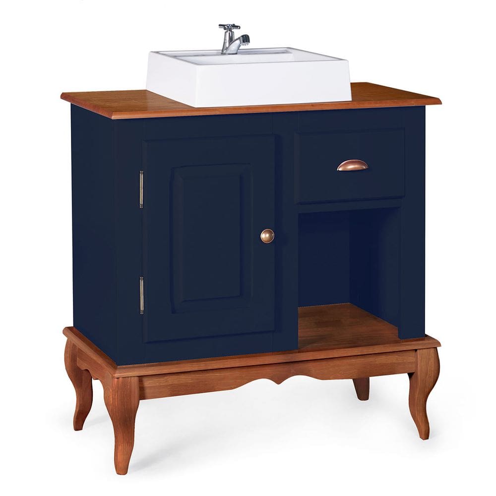 Gabinete para Banheiro 1 Porta 1 Gaveta com Cuba Dália 3064 - Azul Petróleo/Imbuia Glazer