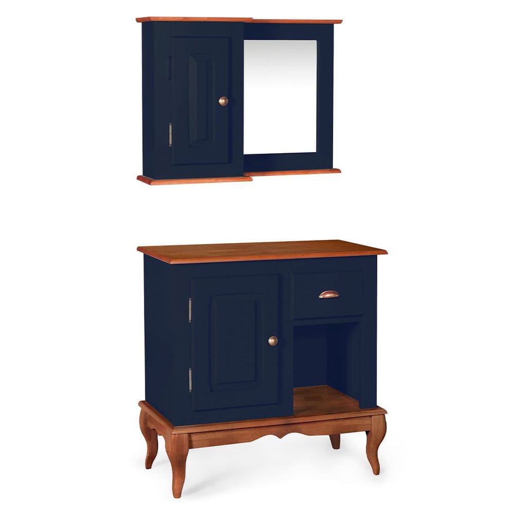 Gabinete para Banheiro e Armário Espelheira Dália 3064 - Azul Petróleo/Imbuia Glazer