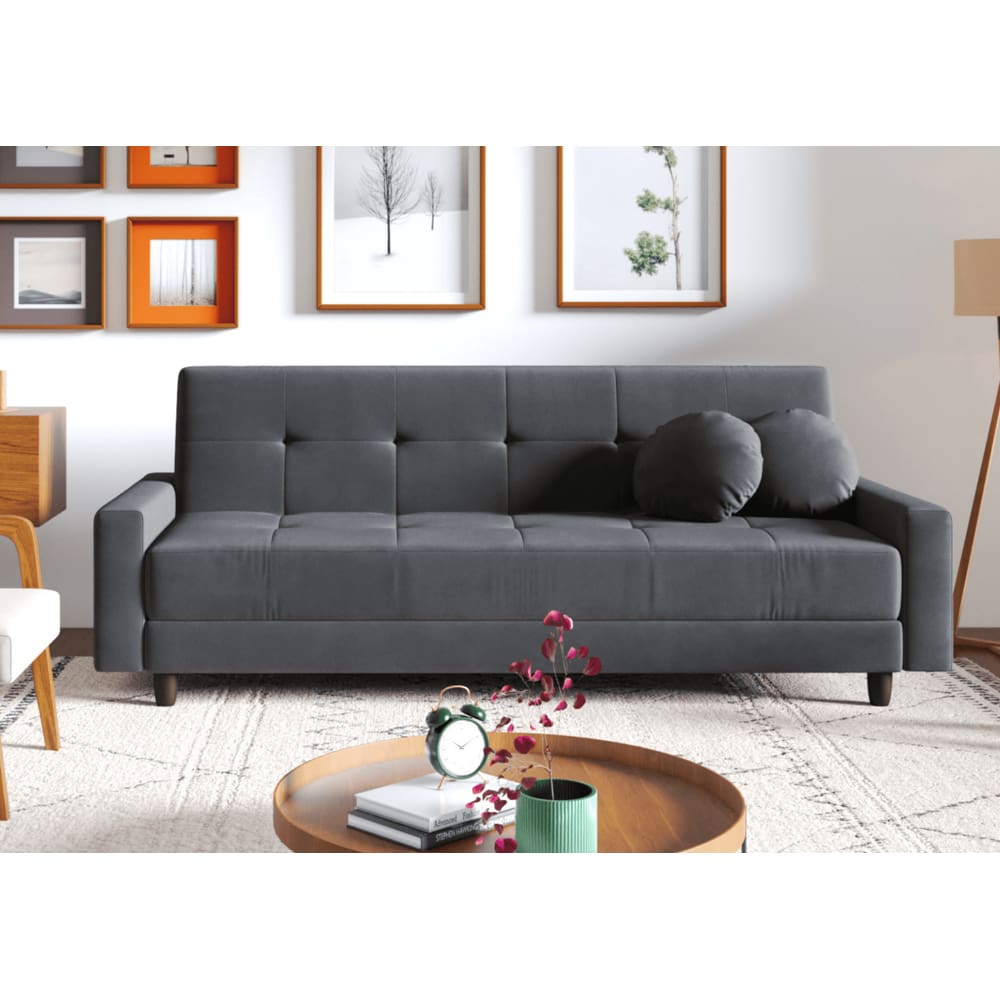 Sofá-cama Oslo com USB braço direito 4 Lugares Suede Grafite 204cm