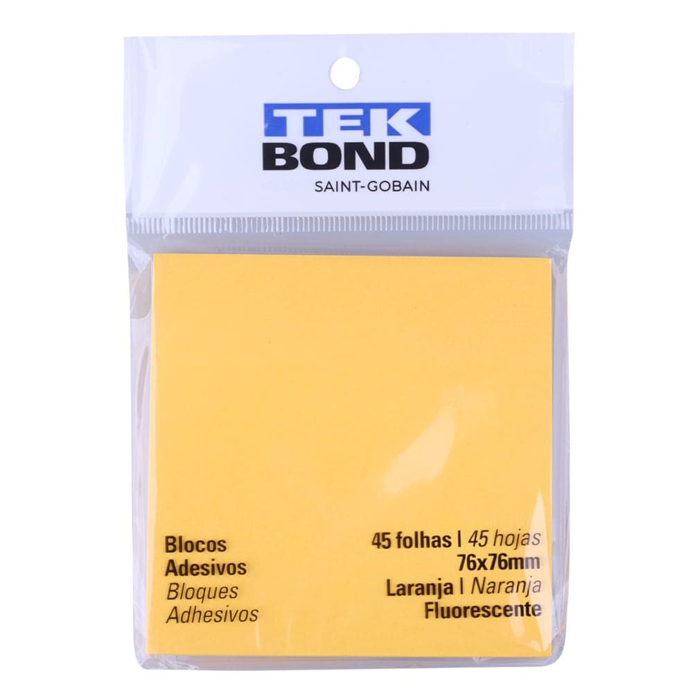 Bloco Adesivo 76x76mm 45 Folhas Laranja Tek Bond